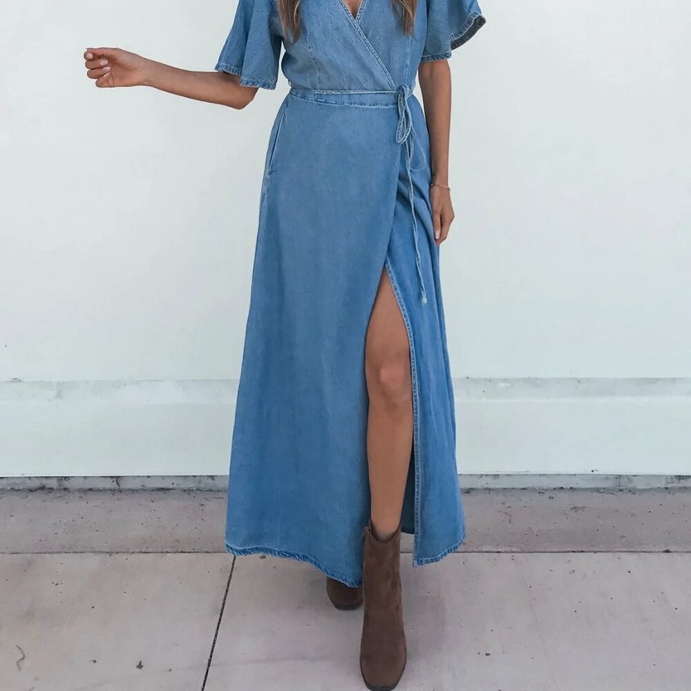 Miou Muse Denim Wrap Dress-Small-NWT! - Picture 7 of 10